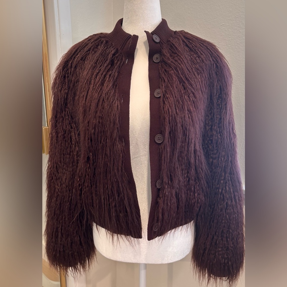 Furry burgundy Button-Up Cardigan/ Jacket